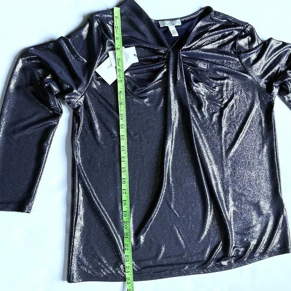 H Halston Metallic Silver Blue Top, Size Large, Pullover Long Sleeve, New w Tags - Picture 5 of 9